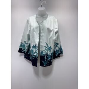 Chicos Crown Crane Bird Floral Print Open Front Jacket 3/4 Sleeves Women’s 4 XXL